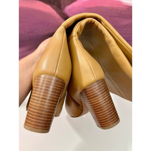 PAIGE Keely Tan Leather Knee-High Block Heel Boots, Side Zip Closure Size 10.5 - Picture 12 of 16